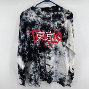 Poison Tokyo Vibes Tie Dye Long Sleeve Shirt Black White Red Kanji Mens L